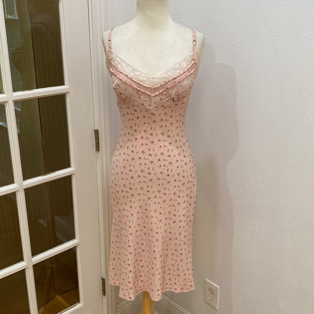 Vintage 90s Y2K 🌷RARE Ultra Betsey Johnson Pink Floral Slip Dress, Size Small
